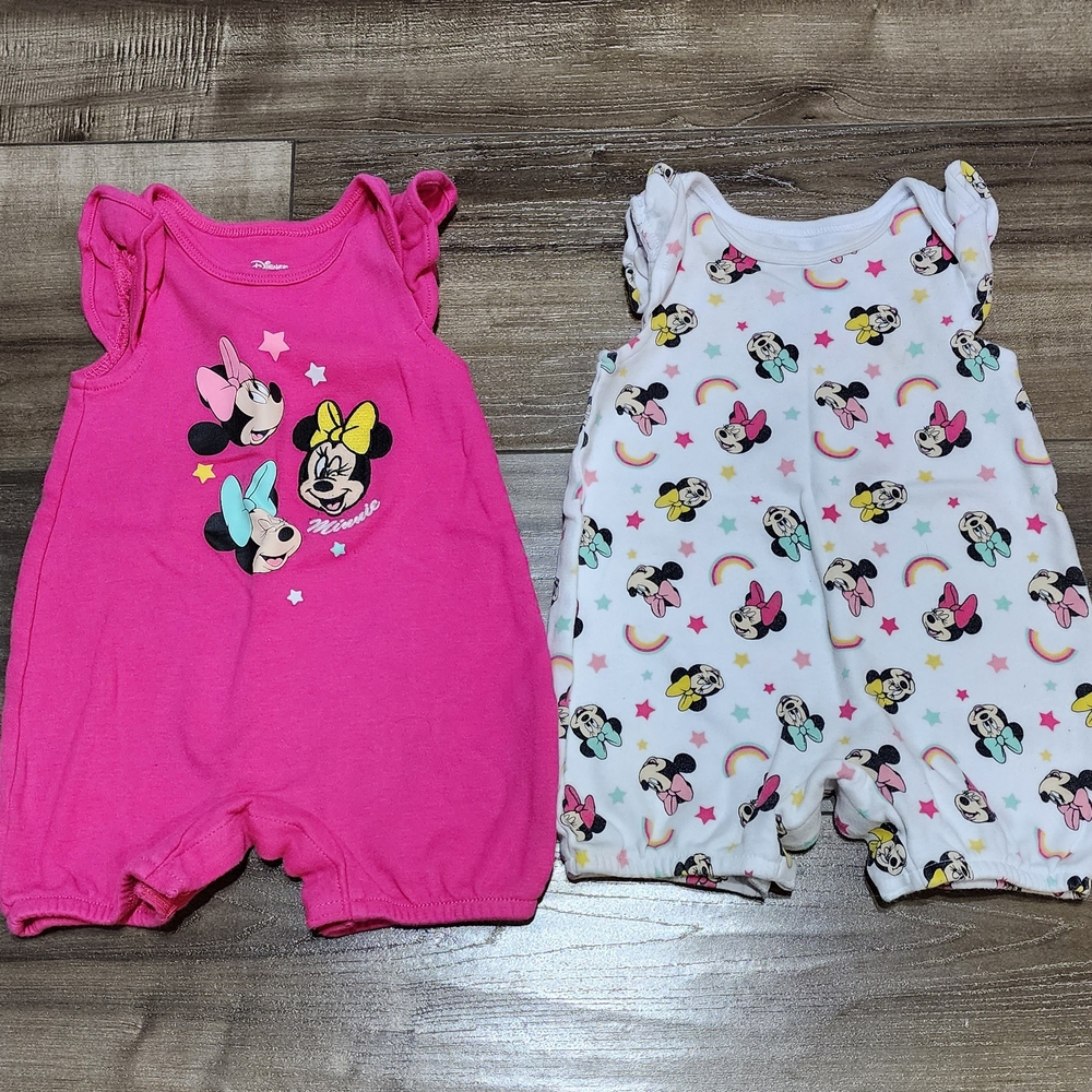 *Disney Minnie Mouse Pink and White Rompers